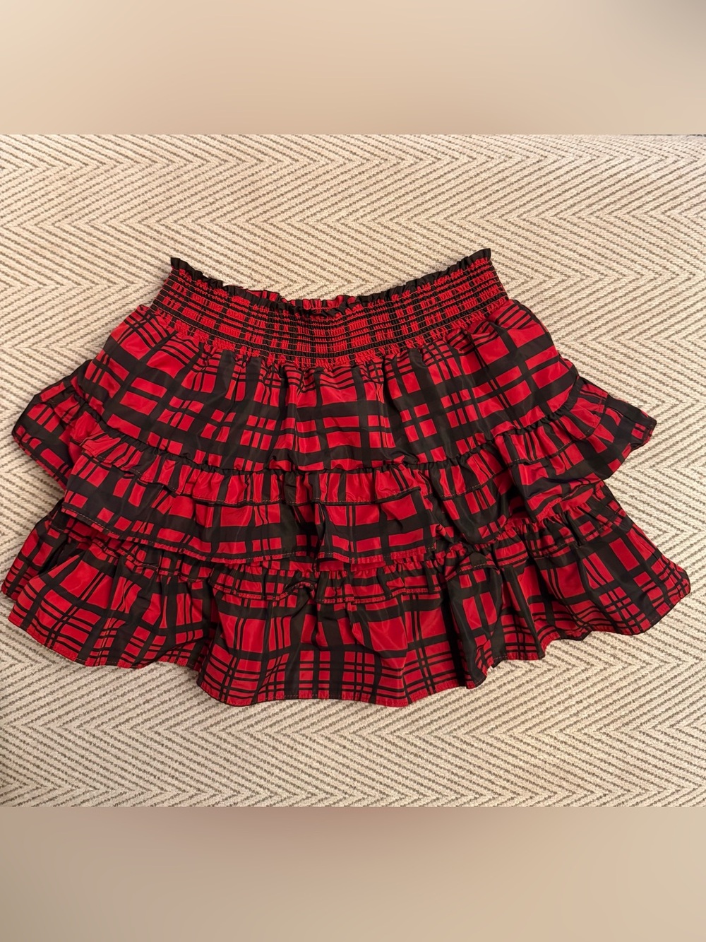 Love Shack Fancy  Ruffled Red Plaid Mini Skirt Kids Size 10Y
